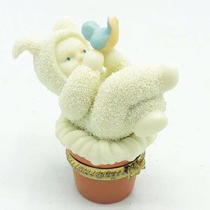 Snowbunnies Eye to Eye Trinket Box Dept 56 Bunny in Pot with Blue Bird
